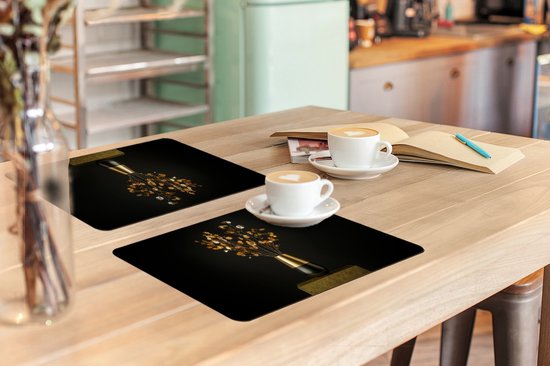 Napperons - 6 pièces - 45x30 cm - Set de table en plastique - Brun doré - Feuilles - Vase - Automnal - Dessous de Assiettes - Décoration de table - Accessoires de décoration de table de Cuisine - Dessous de verre en Vinyl - Décoration de table