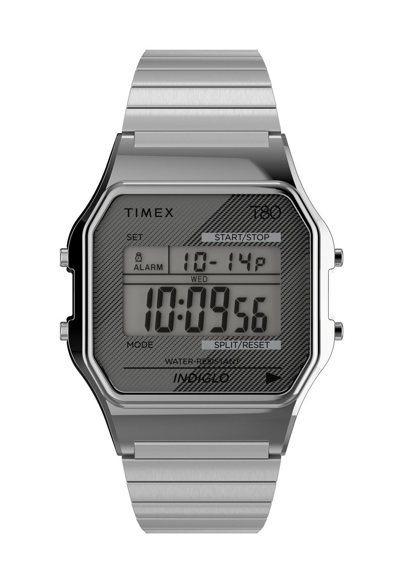 Timex Timex T80 Digital Watch Zilveren Toon Case: 100% Resin | Armband: 100% Stainless Steel 34 mm TW2R67000VG, TW2R79100VG