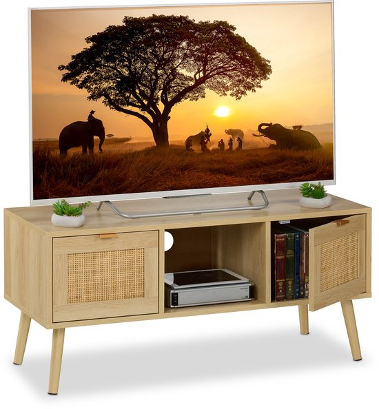 Table TV - pieds - jusqu'à 43 pouces - entrée de câbles - meuble TV - 100 cm - aspect bois