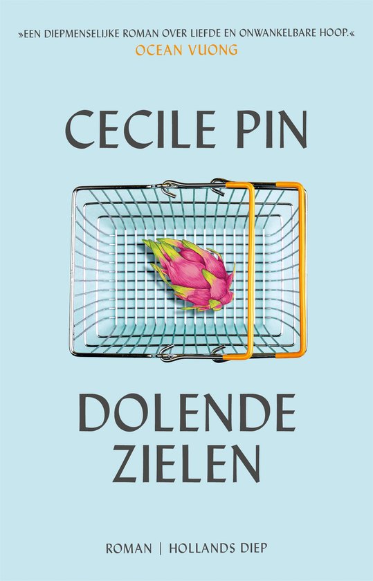 Boekcover met winkelmandje en pitaja. Titel: Dolende Zielen.