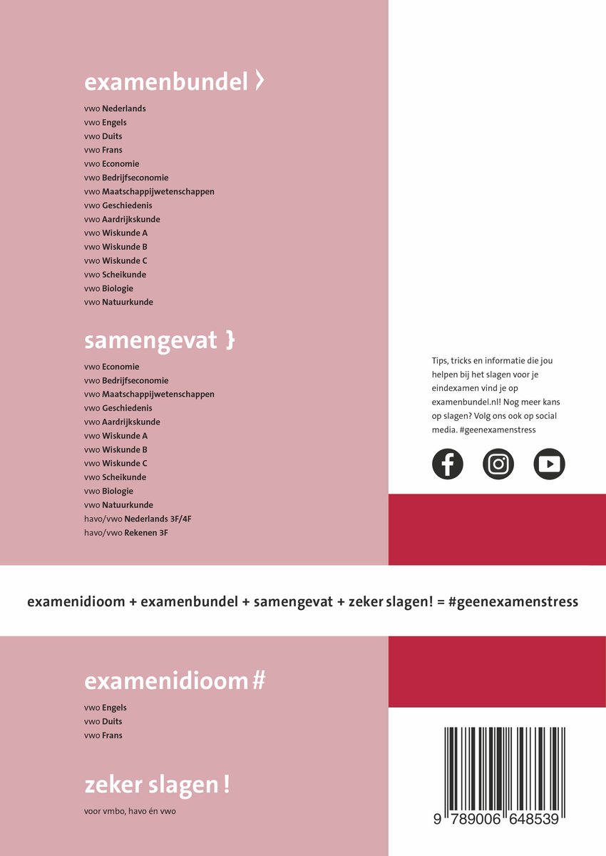 Overzicht van examenbunden en samengevat leerboeken voor vwo, havo en mavo.