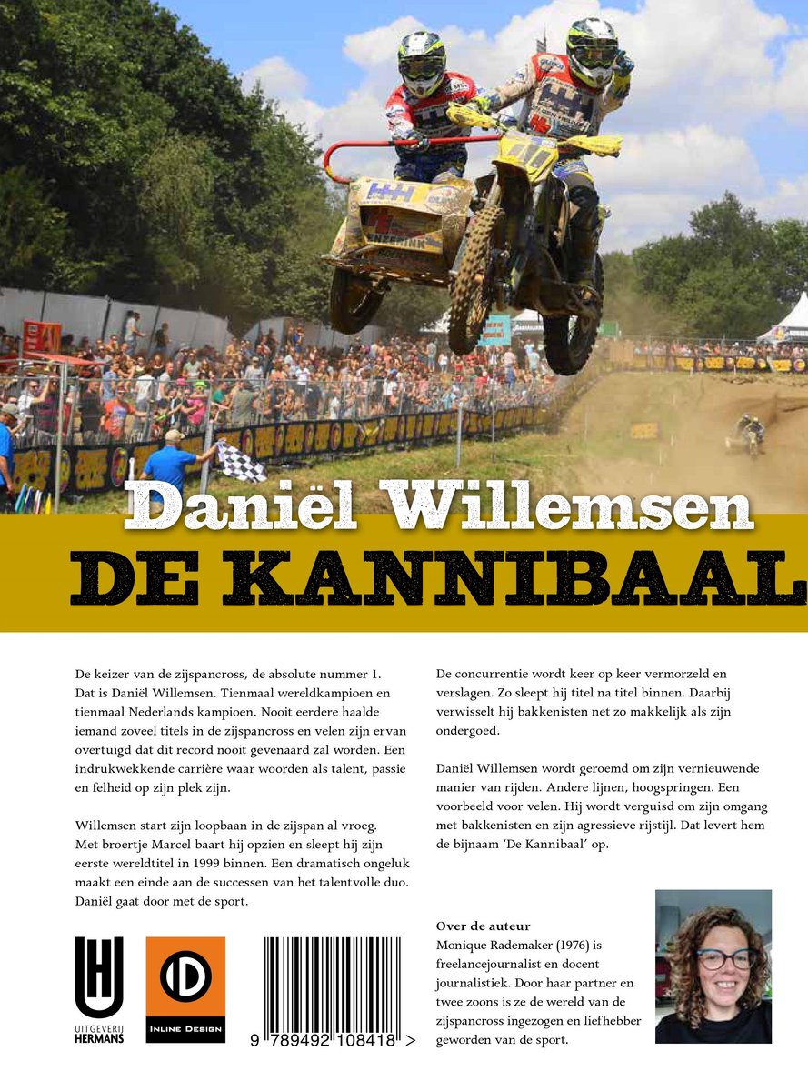 Boekomslag met motorcrossers, publiek en de titel "Daniel Willemsen DE KANNIBALAL".