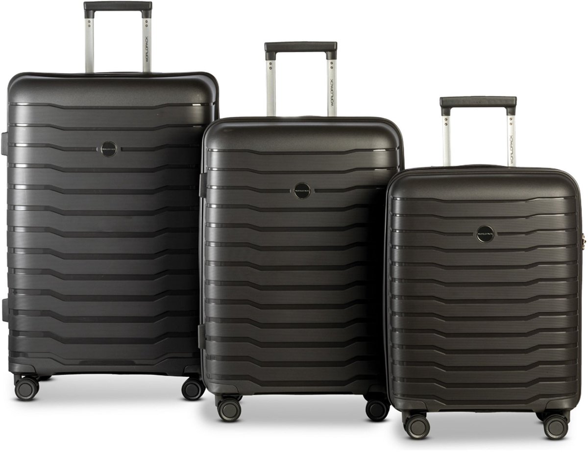 Worldpack Portland 4 wielen Kofferset 3-delig - Harde bagage - TSA slot - zement