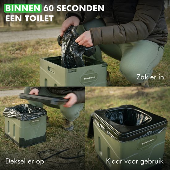 Travelhawk Campingtoilet - Draagbaar & Opvouwbaar - Inclusief 12 Biologisch Afbreekbare Zakjes - Ideaal voor Kamperen, Festivals & Outdoor van Travelhawk — afbeelding 4