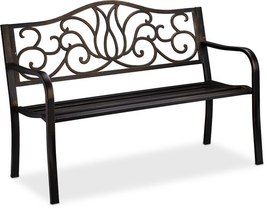relaxdays banc de jardin antique - banc de parc - banc de balcon deux places - fonte - banc en métal Schwarz-Bronze