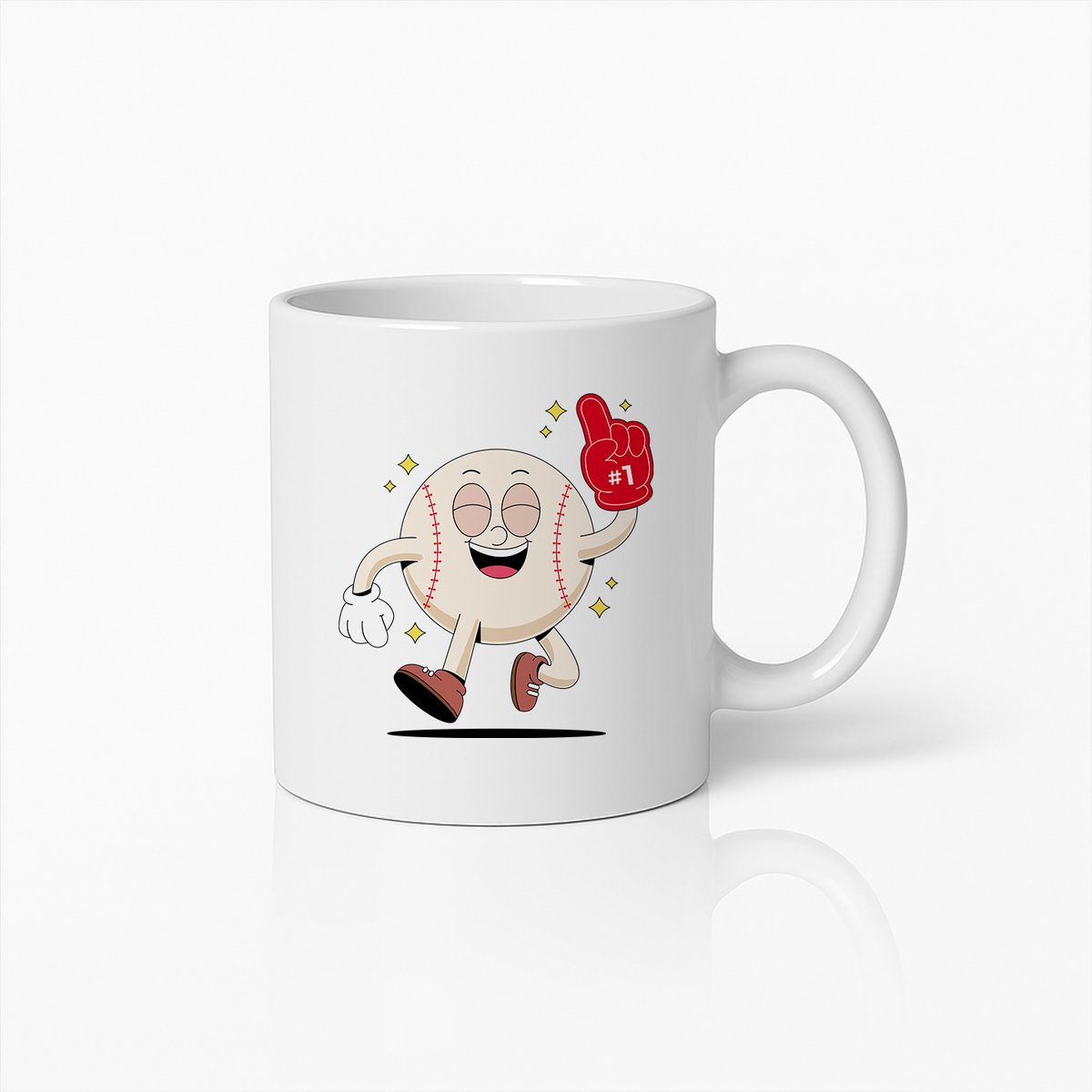 Vrolijke Honkbal Karakter Mok met #1 Foam Vinger – Leuke Sport Koffiebeker