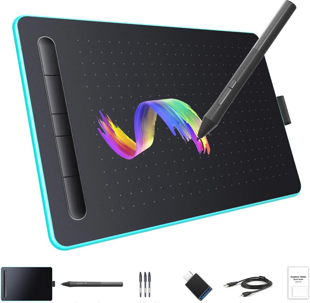 Ergonomische Grafische Tekentablet 8,26 x 5,5 inch met 8192 Druk Niveaus en Batterijvrije Stylus