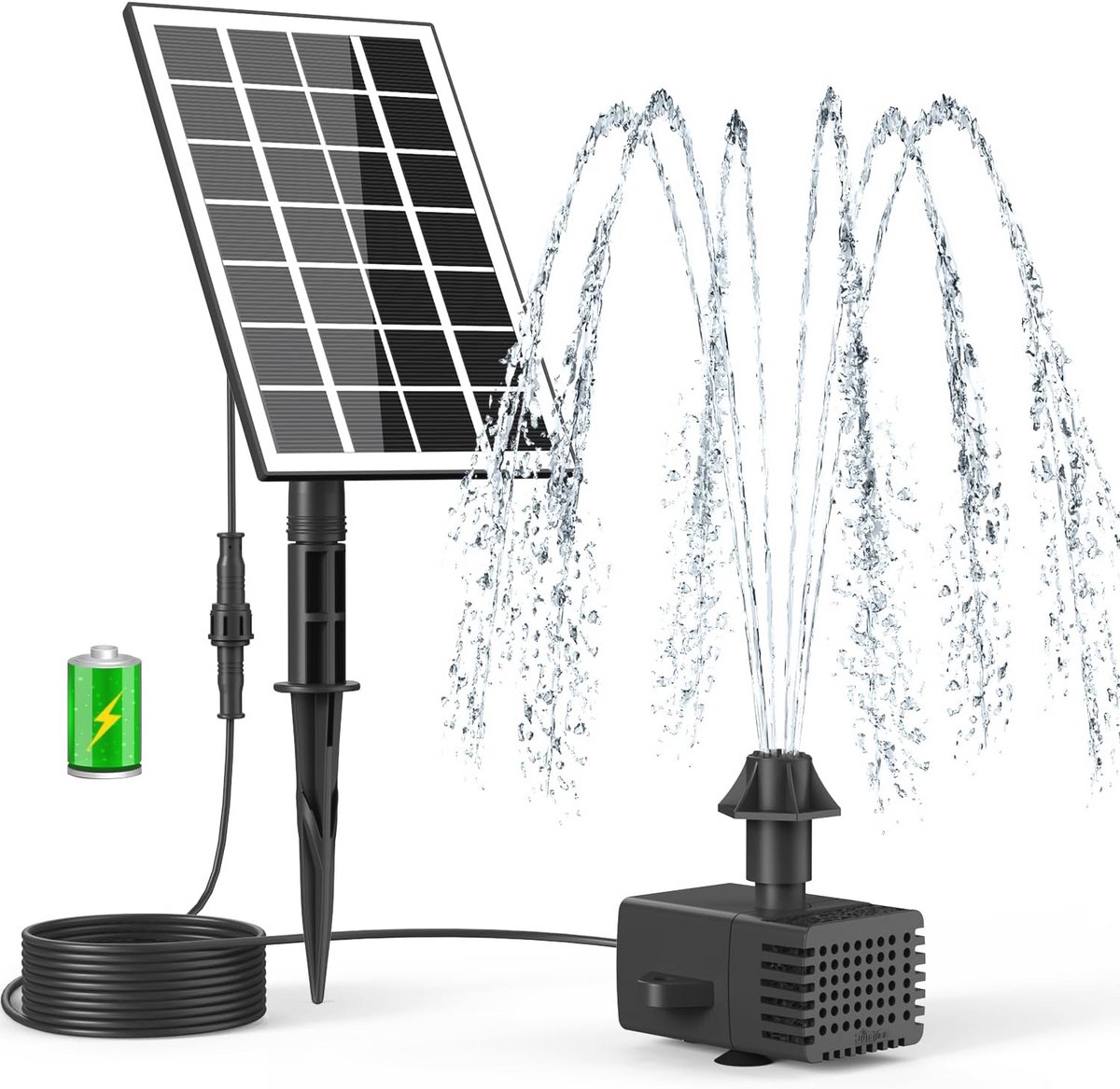 Zonne-energie Fontein voor Buiten - 3,5W Drijvende Tuinfontein met 2000mAh Accu, 8 Waterstijlen en 16,4m Kabel