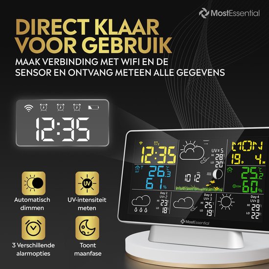 Chatthen Draadloze thermometer, hygrometer, buitenthermometer, digitale hygrometer, draadloos bereik van 150 m, gegevensopslag en kalibratie, digitale thermometer, 3 sensoren en 1 basisstation