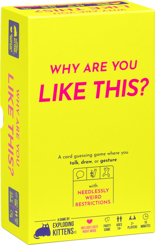 Foto: Why are you like this hilarisch engelstalig partyspel speel met 2 personen of in teams vanaf 14 jaar exploding kittens