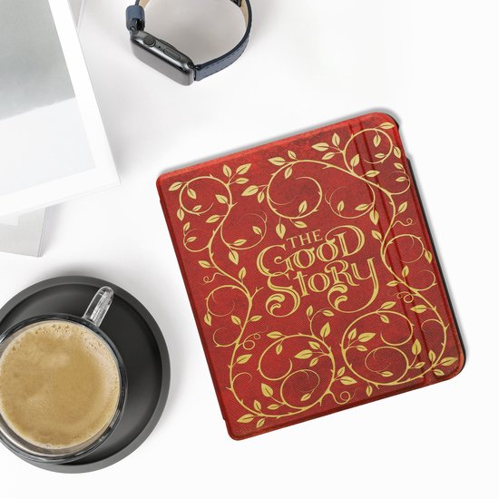 kwmobile e-reader hoesje geschikt voor Kobo Libra Colour hoes - E reader flip case met magnetische sluiting - Ereader cover - Sprookjesboek design in geel / oranje / rood van Merkloos — afbeelding 5