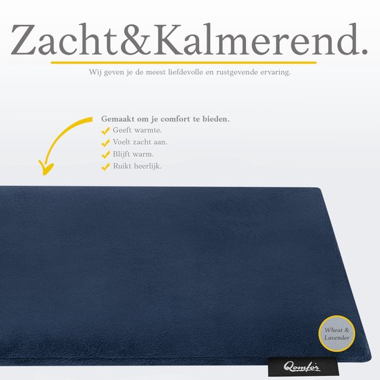 Qomfor Pittenzak met Zachte Fleece Hoes - Langwerpig 48 x 15 cm- Graan & Lavendel Gevuld - Donkerblauw
