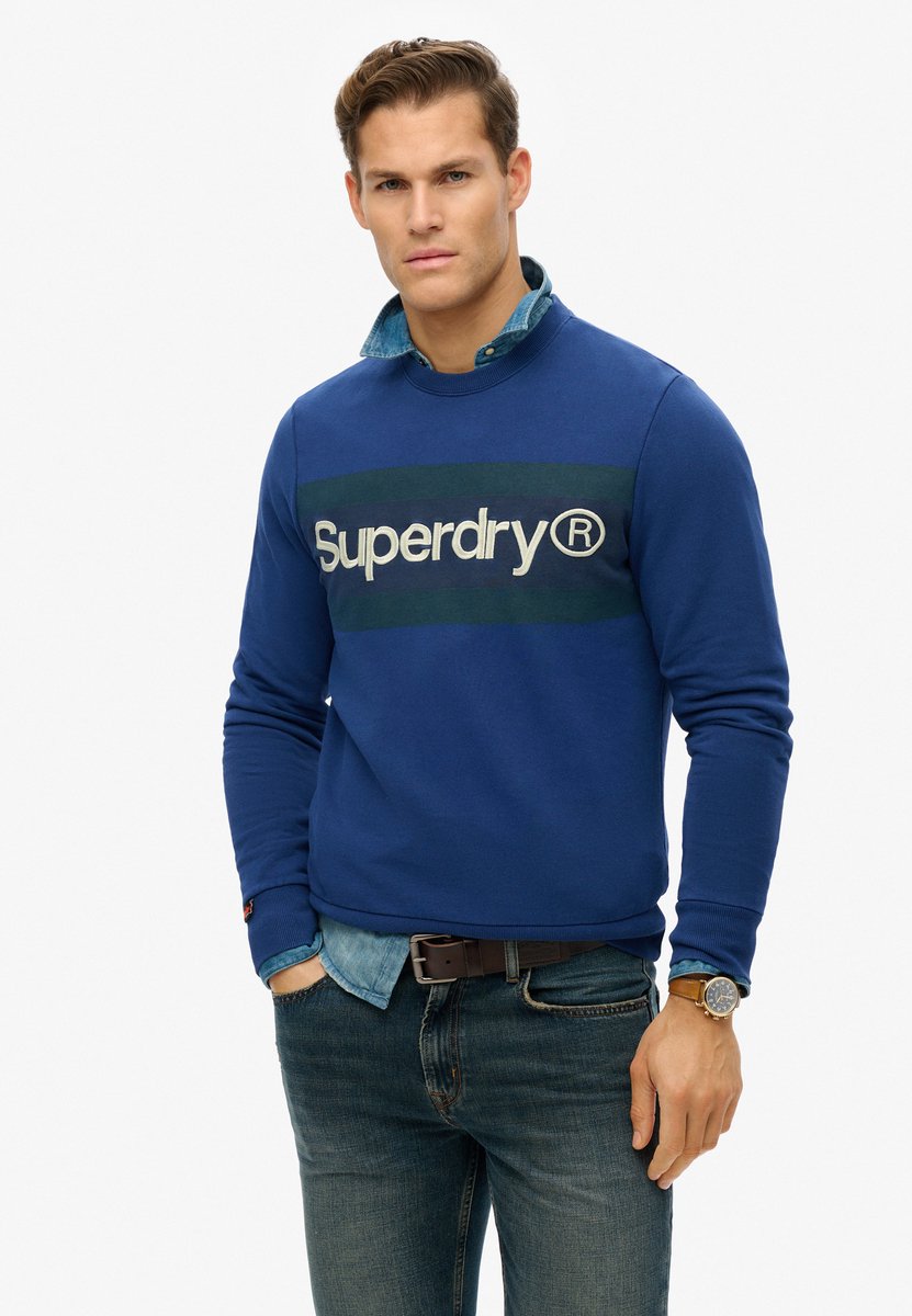 Superdry Core Logo relaxt gestreept sweatshirt met ronde hals Heren Truien Marineblauw