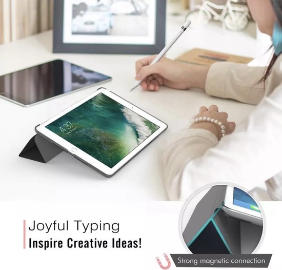 Apple iPad 8 10.2 2020, étui pour iPad 10.2 avec stylet, étui pour tablette pivotant, étui avec support magnétique, étui à rabat en cuir pour tablette Smart Cover Zwart - HiCHiCO