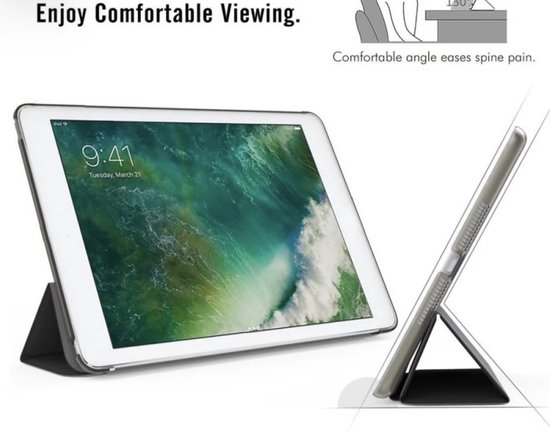 Apple iPad 8 10.2 2020, étui pour iPad 10.2 avec stylet, étui pour tablette pivotant, étui avec support magnétique, étui à rabat en cuir pour tablette Smart Cover Zwart - HiCHiCO