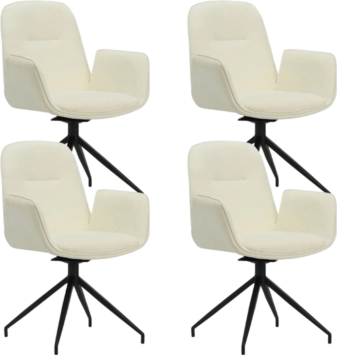 Dimehouse Set van 4 Draaibare Eetkamerstoelen Nela Chenille Crème - Met Armleuningen - Chenille - Design Wit