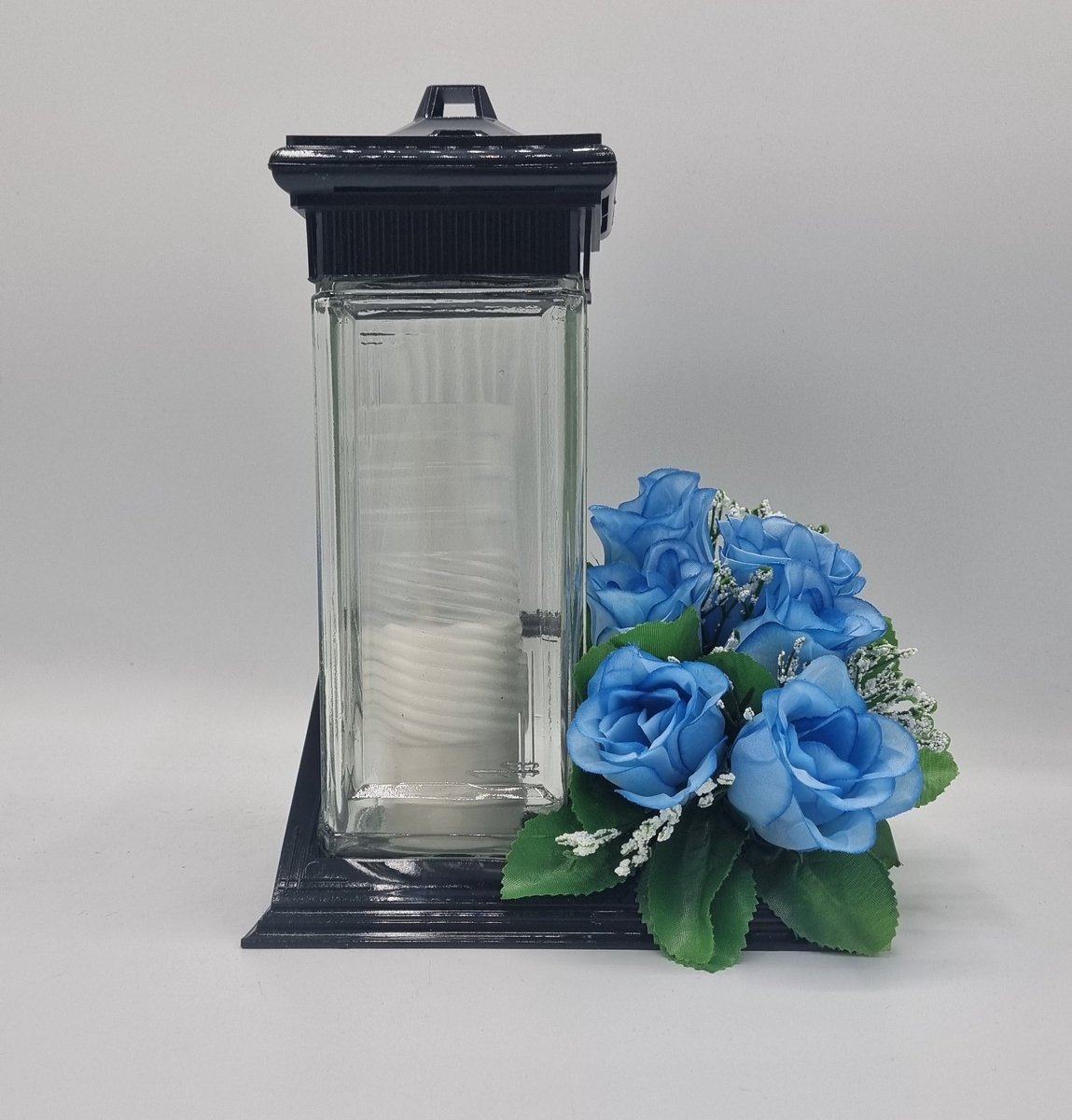 Herdenkingslichtjes Herdenkingslicht - ZC2 - Bloemstuk - W847/42 - Grafdecoratie - Zijdenbloemen - Kunstbloemen - Grafkaars Licht Blauw