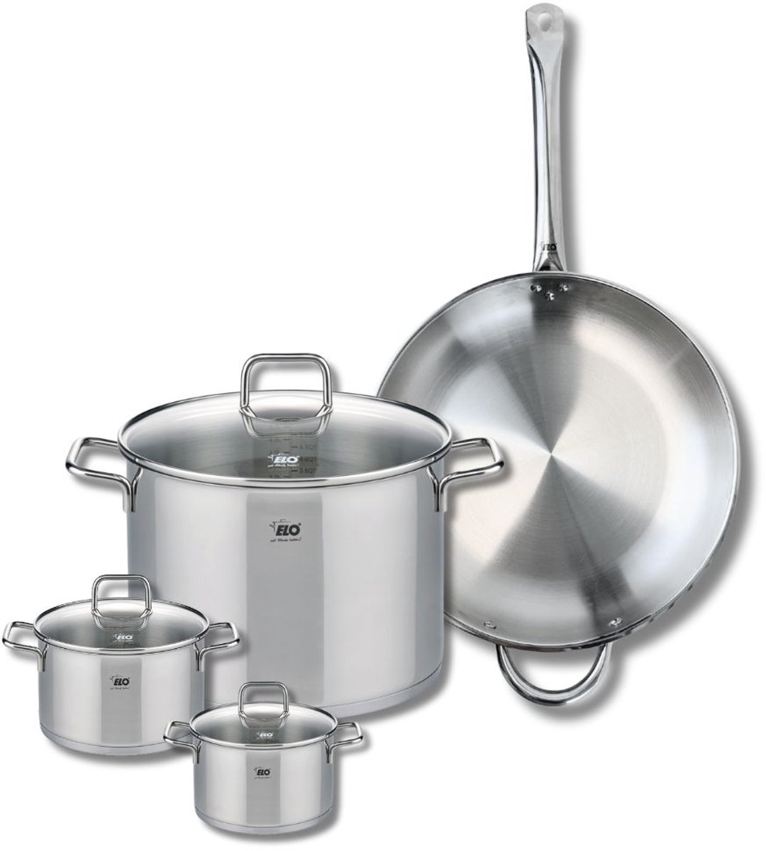 Set van 1 Koekenpan 32 cm en 3 kookpotten 12, 14 en 26 cm Elo Profi Citrin