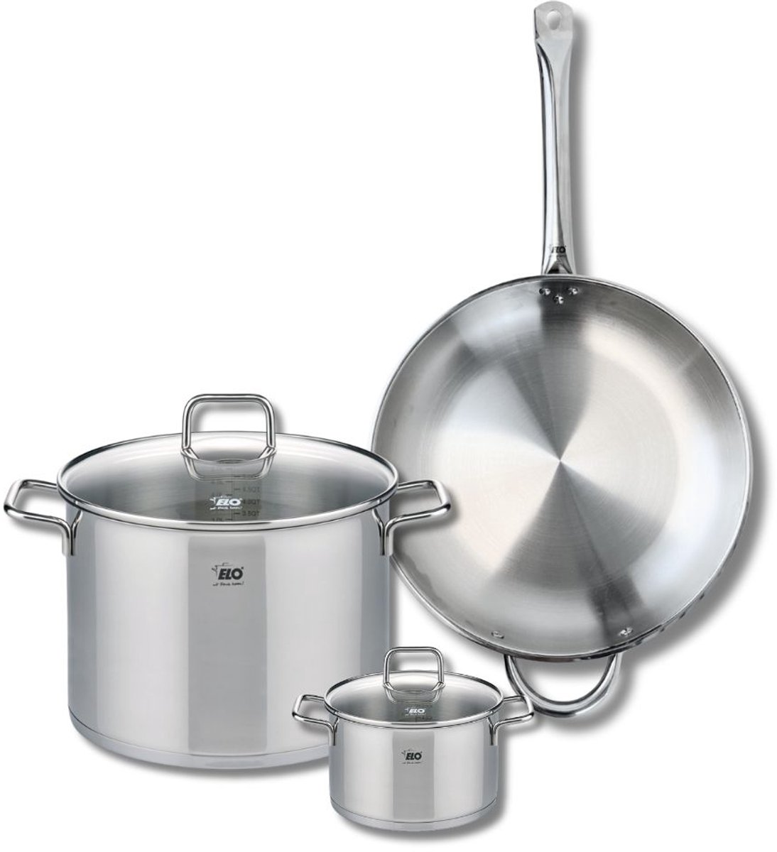 Set van 1 Koekenpan 32 cm en 2 kookpotten 14 en 26 cm Elo Profi Citrin