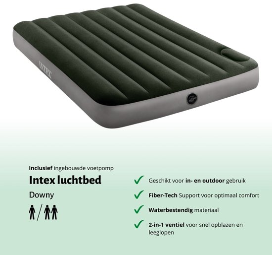 Intex Luchtbed - Twijfelaar - 137 x 191 x 25 cm - Groen - Inclusief en Hoeslaken van Intex — afbeelding 3