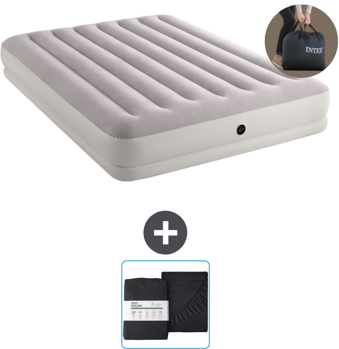 Intex Luchtbed - 2-Persoons - 152 x 203 x 30 cm - Grijs - Inclusief pomp en Hoeslaken