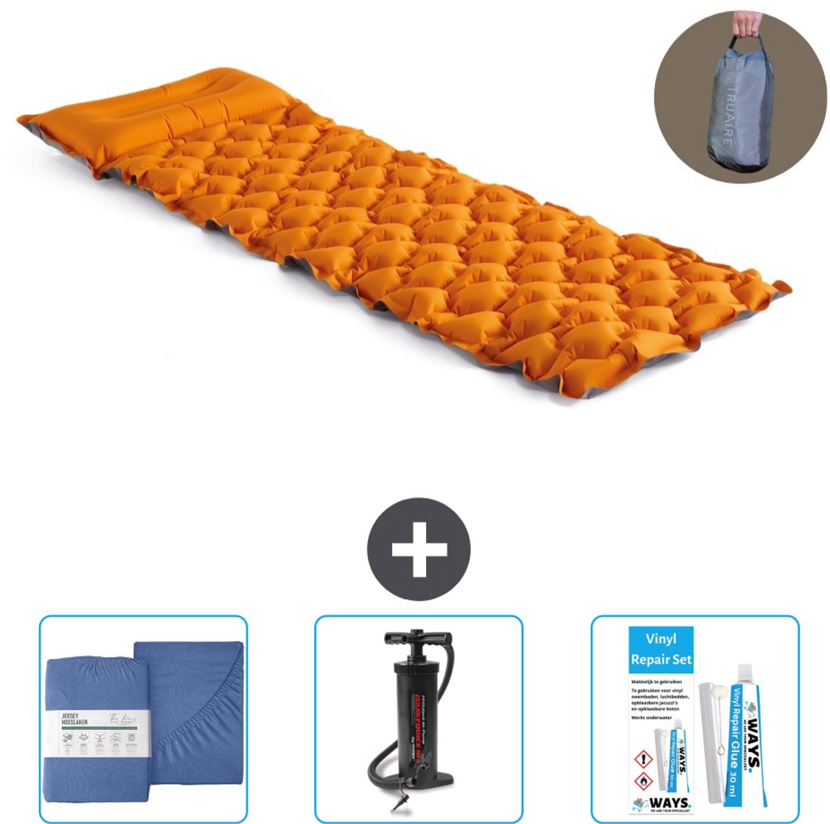 Intex Campingmat - 1-Persoons - 71 x 191 x 11 cm - Oranje - Inclusief Hoeslaken - Pomp en Reparatieset