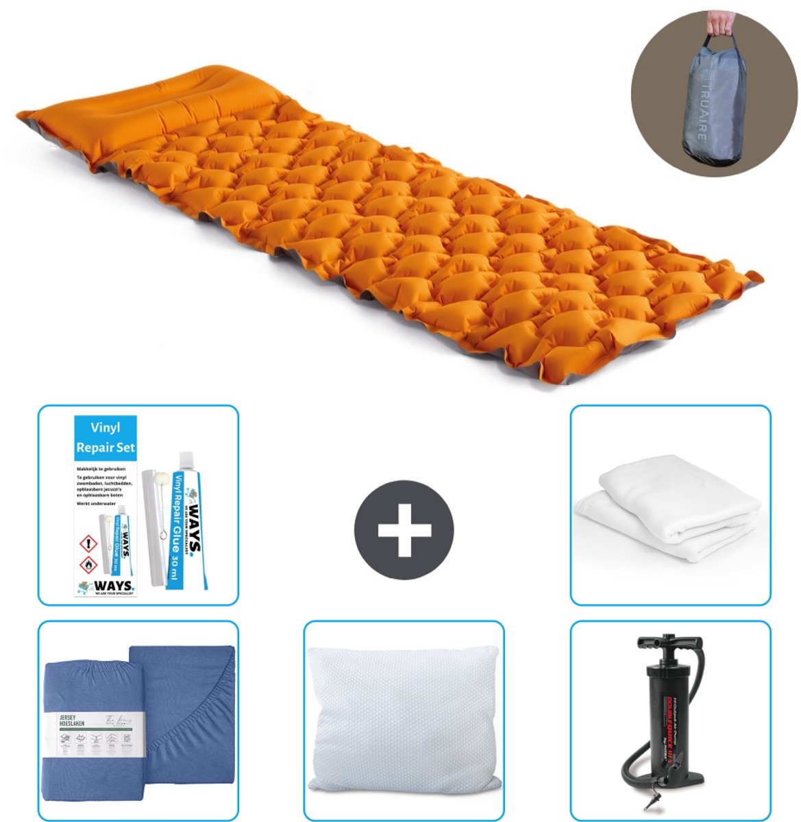 Intex Campingmat - 1-Persoons - 71 x 191 x 11 cm - Oranje - Inclusief Hoeslaken - Kussen - Pomp - Reparatieset en Kussenbeschermer