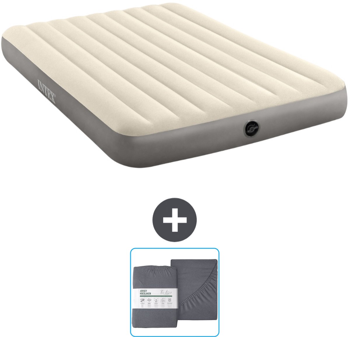 Intex Luchtbed - 2-Persoons - 152 x 203 x 25 cm - Beige - Inclusief en Hoeslaken