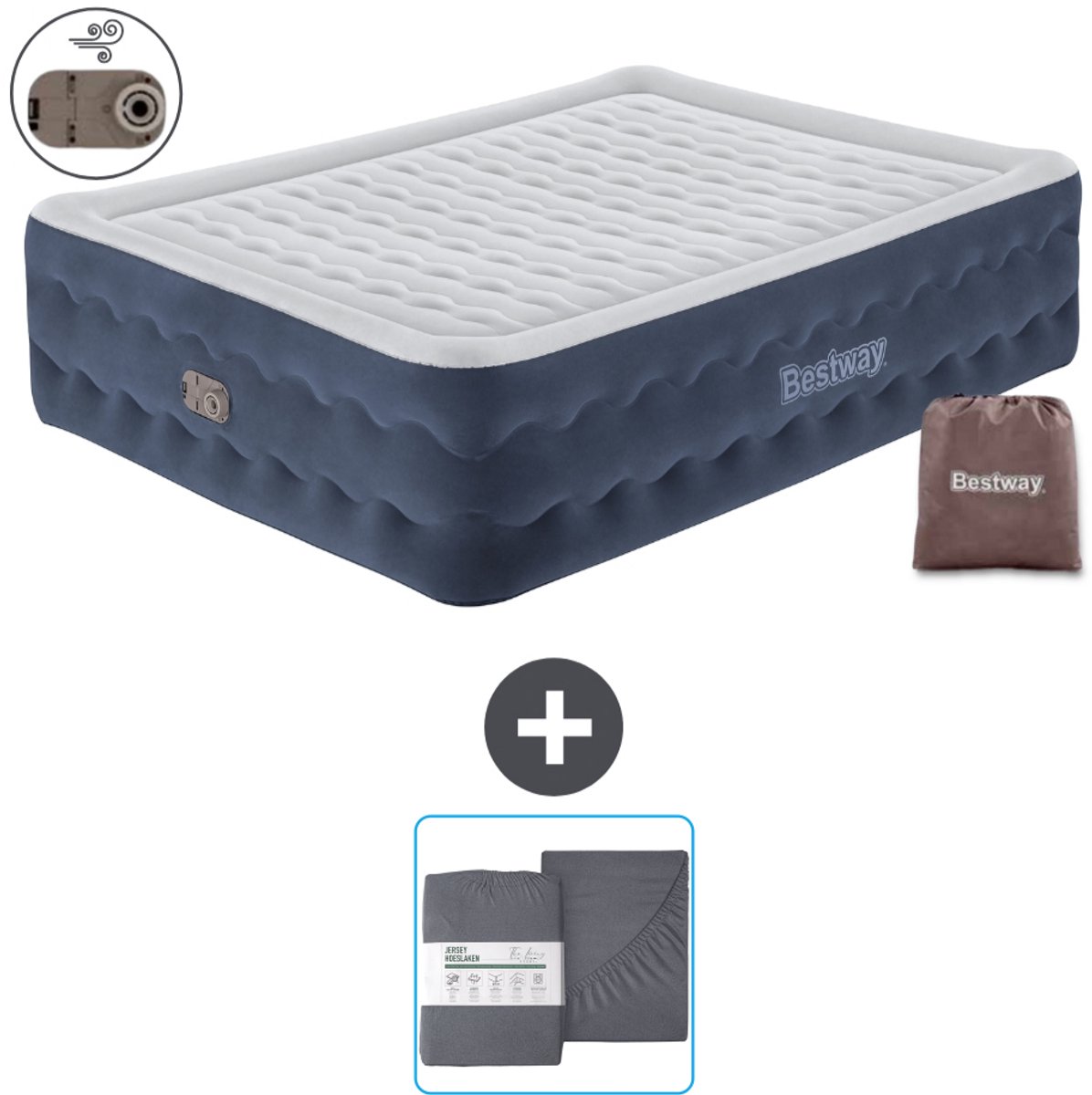 Bestway luchtbed - 2-Persoons - 152 x 203 x 51 cm - Blauw - Inclusief pomp en Hoeslaken