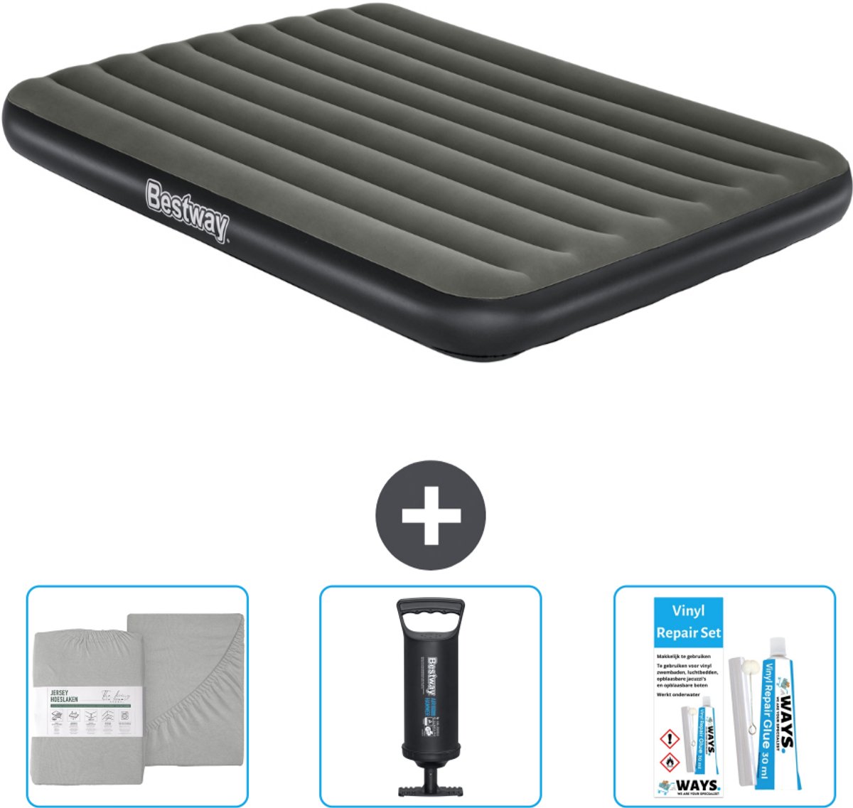 Bestway luchtbed - 2-Persoons - 152 x 203 x 25 cm - Groen - Inclusief Hoeslaken - Pomp en Reparatieset