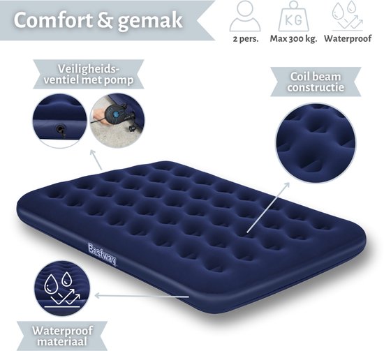 Bestway luchtbed - Twijfelaar - 137 x 191 x 22 cm - Blauw - Inclusief pomp en Hoeslaken van Bestway — afbeelding 5