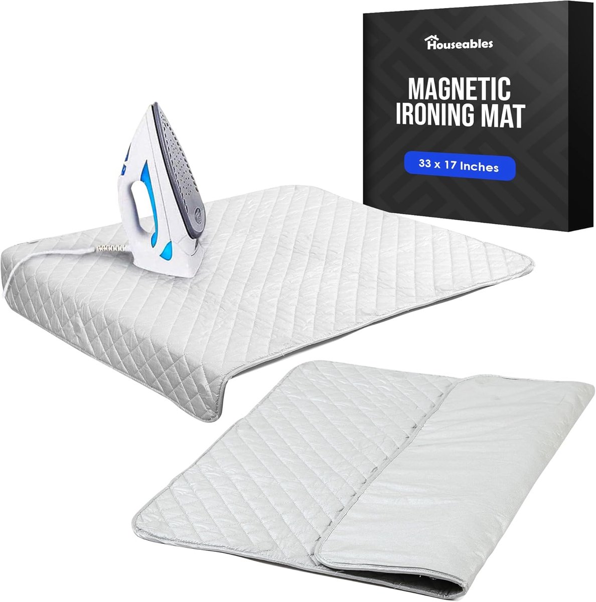 Magnetische Strijkdeken met Hittebestendige Pad - Gewatteerd, 46,3 x 82,5 cm, Grijs