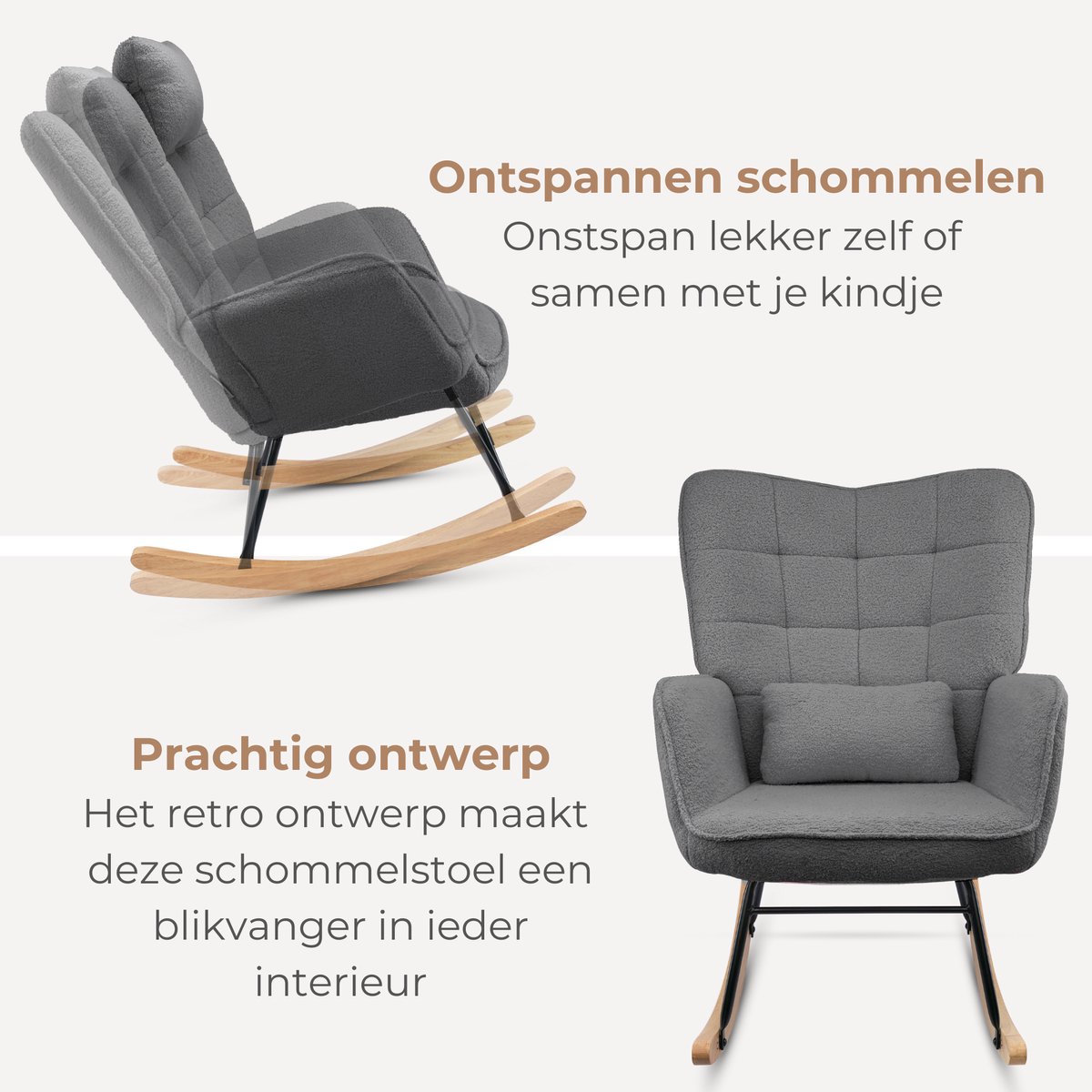 Schommelstoel - Stoelen - Meubels - Fauteuil - Grijs - 92 cm x 71 cm x 101 cm — afbeelding 8