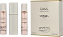Chanel Coco Mademoiselle Eau de Toilette Twist and Spray set met drie flacons en een verpakking.