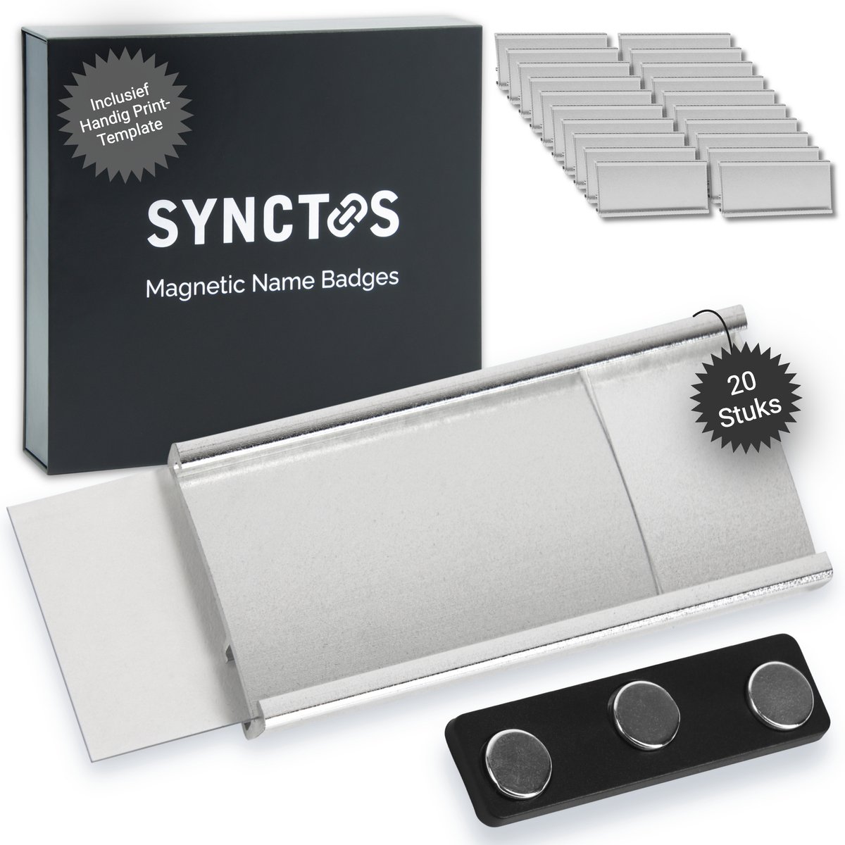 Wukong Magnetische badge, met 3 sterke neodymium magneten, 3M plakband, transparante acryl displayhouder en bedrukbaar etiket, naamplaatje met magneet, 10 stuks