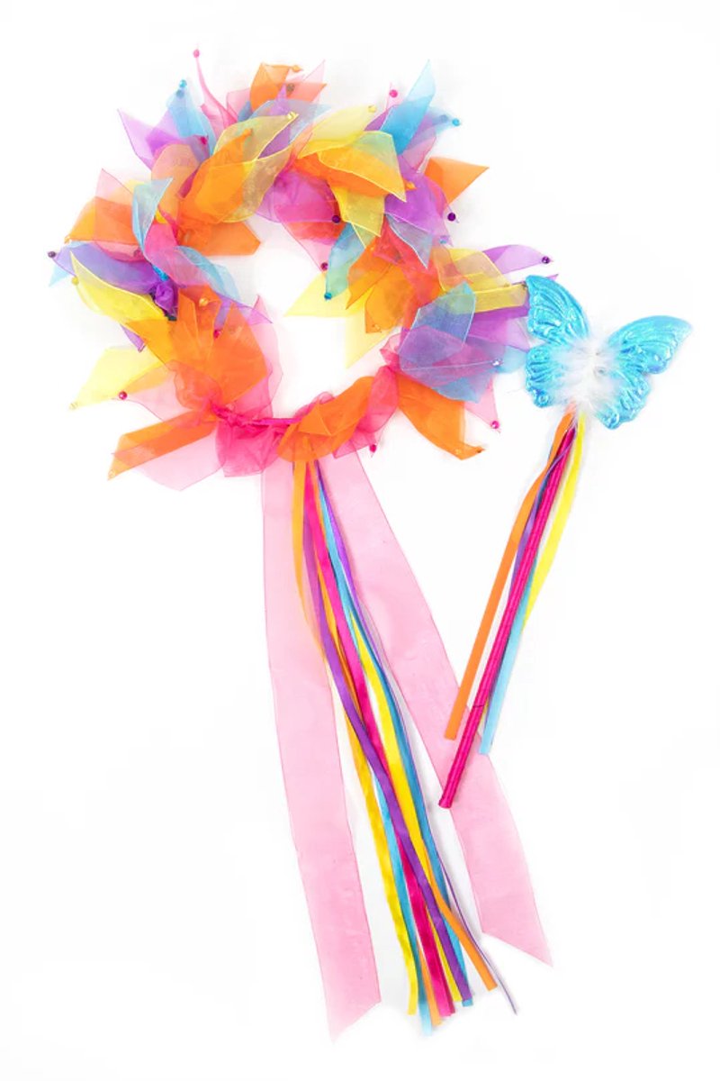 Little Adventures - Regenboog feeën halo & toverstaf set
