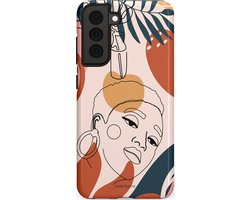 Casetastic hoesje geschikt voor Samsung Galaxy S21 FE 5G - Dubbellaagse bescherming - Ochtend blush - Fashion Case - Perzik Wit Zilver Crème