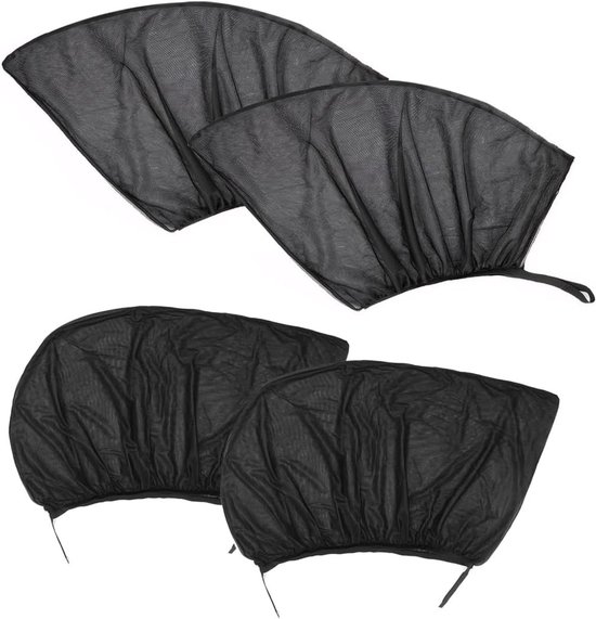 Zonnescherm Auto - 4 Stuks - Geschikt voor- en achterruiten - Polyester - UV Bescherming - Zonnescherm Voor Auto Baby & Kind - Zonwering Auto Raam - Auto Zonnescherm - Auto Accessoires - Universele - Zwart