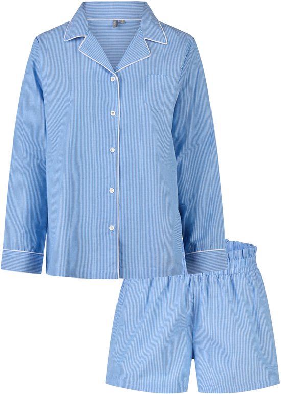 By Louise Dames Pyjama Set Short + Blouse Gestreept Blauw - Maat XL