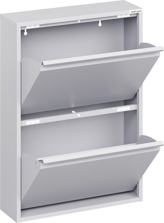 VEEHAUS® - Paplet - Praktisch Schoenenrek -Schoenenrek grijs - Schoenenrek met 2 Niveaus - Schoenenkast grijs - Schoenenrek metaal industrieel - Metaal - 50 x 70 x 15cm -Grijs