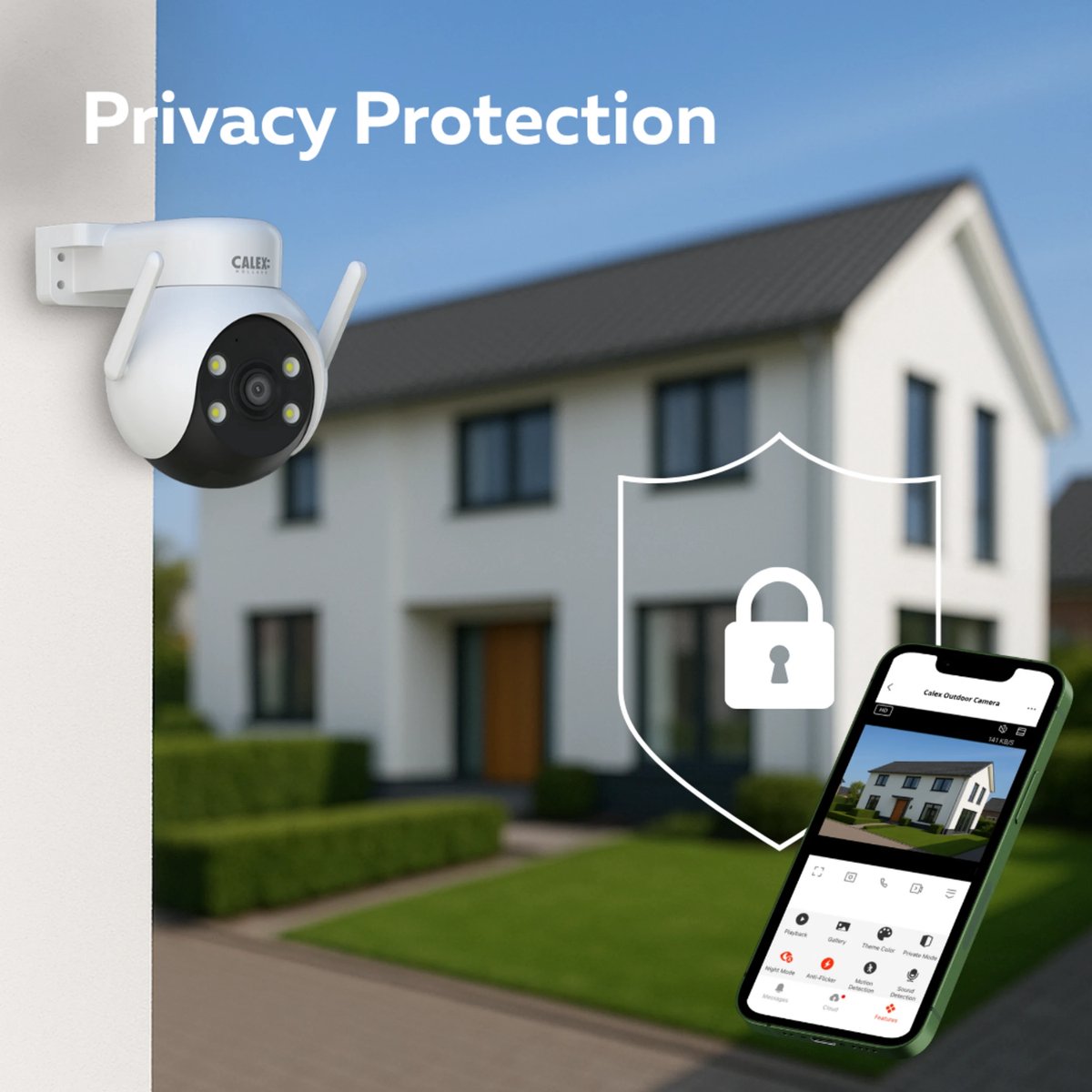 Calex Beveiligingscamera voor Buiten - 2K - Pan Tilt - Slimme Bewakingscamera met Nachtzicht - Bewegingsdetectie & 2‑weg Audio - Wit – foto 5