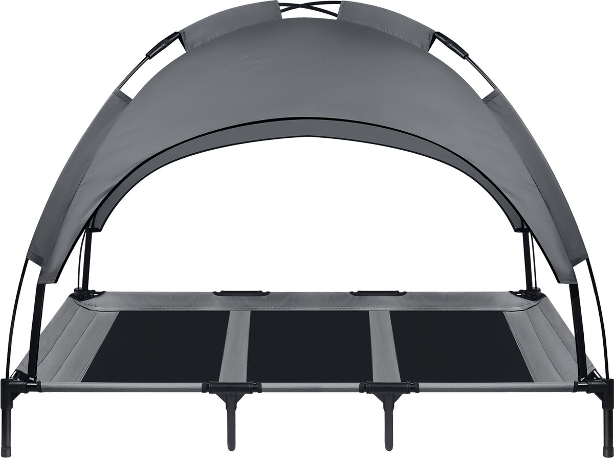 NAIZY 122x92cm Hondenbed Verhoogd Hondenbed Buiten Koel Huisdierbed Waterdicht Kattenbed met Luifel & Antislip Voetkussentjes Kattenbed, voor Binnen/Tuin