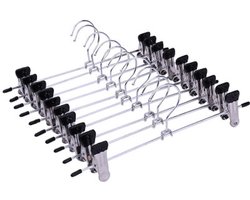 10-pack roestvrijstalen metalen broekkleerhanger kledingrek broekrekbeugel met 2 verstelbare clips