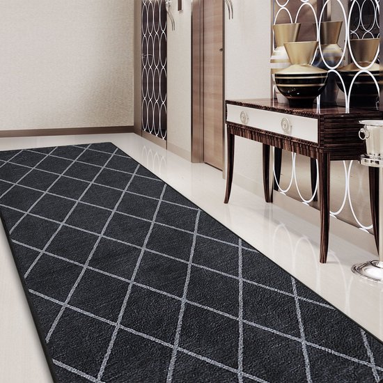 Floordirekt Tapijtloper Cosenza | Modern ruitdesign | Hoogwaardige afwerking | antislip gelrug | Verkrijgbaar in 4 kleuren en vele maten (80 x 200 cm, grijs