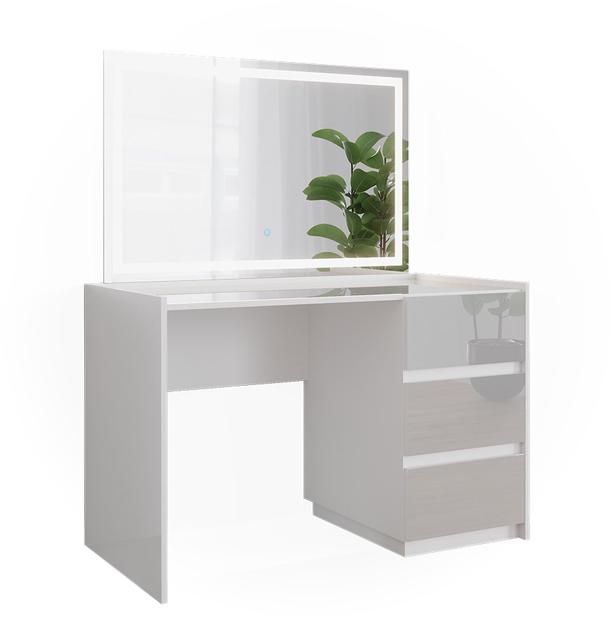 Vicco Kaptafel Marla, Wit Hoogglans, 120 cm met LED-spiegel