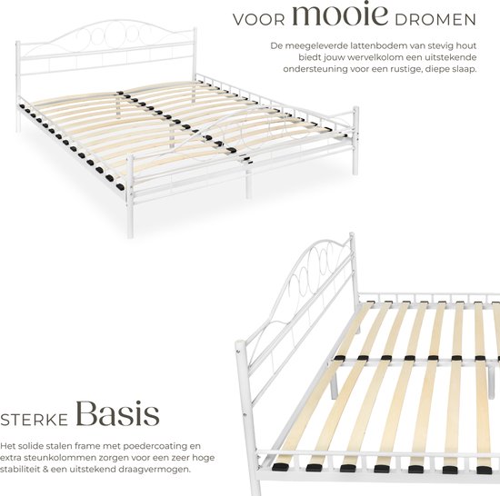 tectake - Lit lit métal „Sonno“ avec sommier à lattes - 180x200cm - blanc - 404518