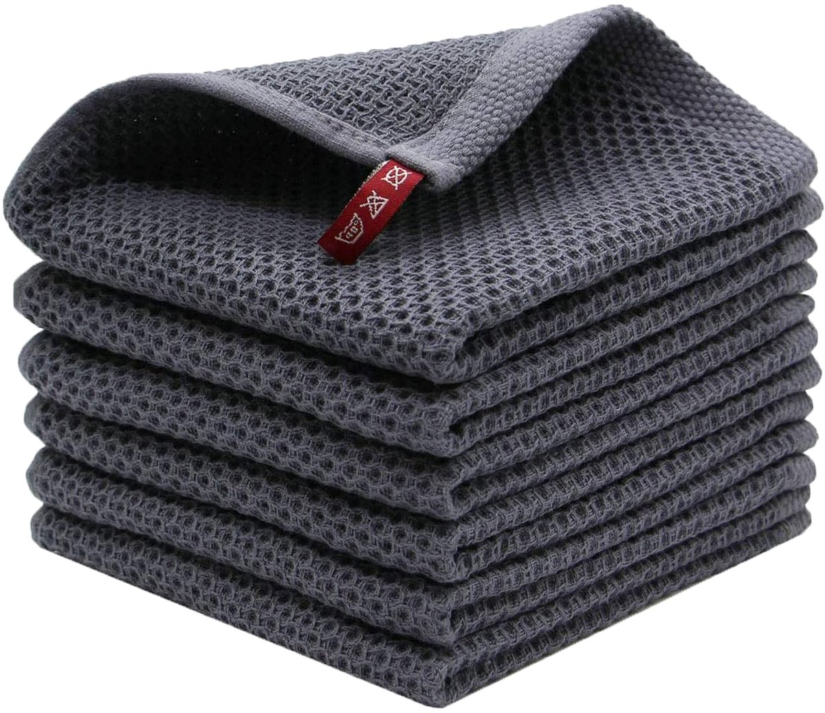 Unyqoos ® Katoenen doeken, vaatdoeken, katoenen vaatdoek, katoen, wasbaar, voor huishouden, keuken, servies, set van 6, 33 x 33 cm, grijs