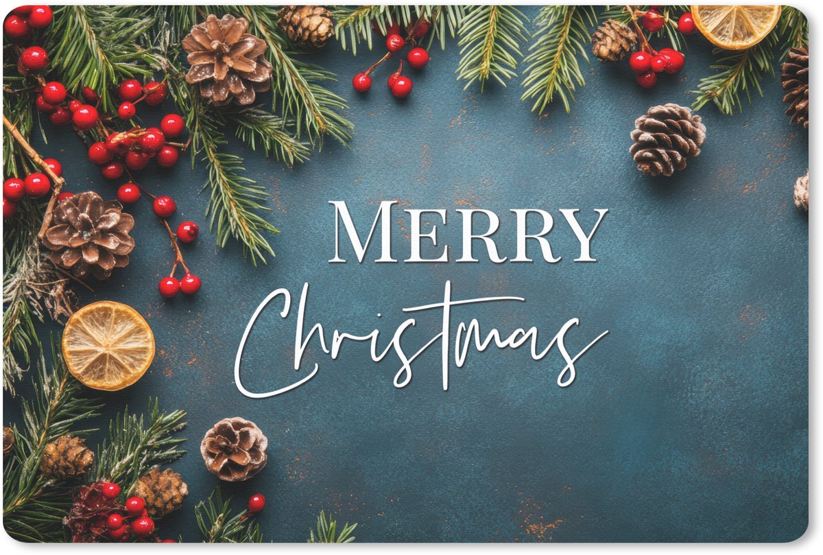 Muismat 27x18 cm - Mousepad Merry Christmas - Blauw - Kerst - Winter - Muismatten