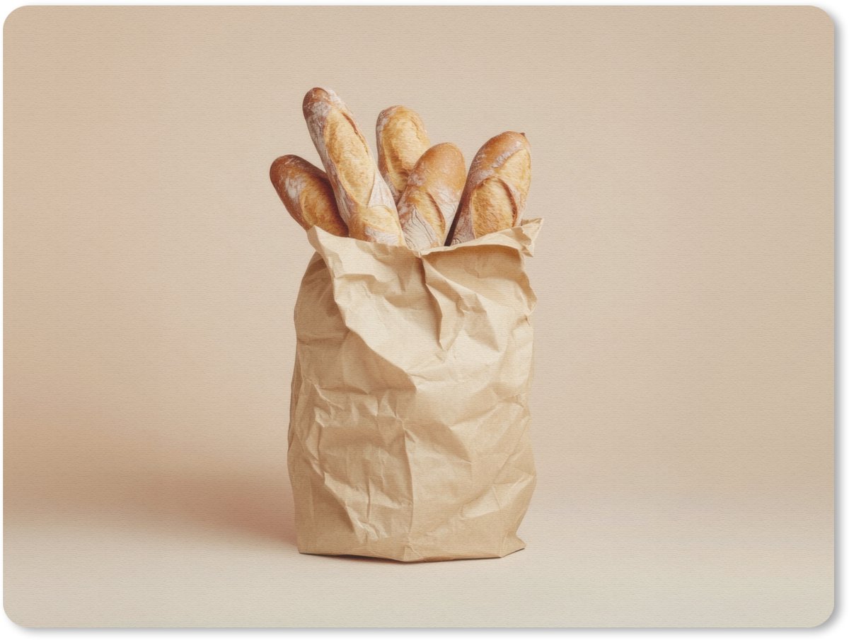 Muismat 23x19 cm - Mousepad Baguette - Brood - Stokbrood - Beige - Muismatten