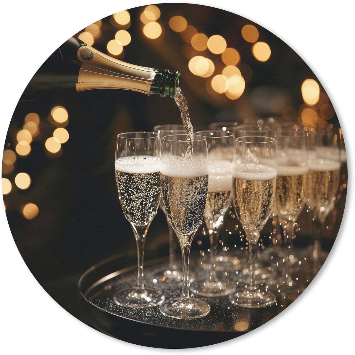 Muismat rond 30x30 cm - Mousepad Lichtjes - Champagne - Dienblad - Glazen - Ronde muismatten